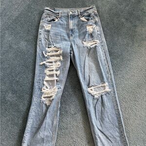 American Eagle High Waist Straight Leg Distressed Blue Jeans
